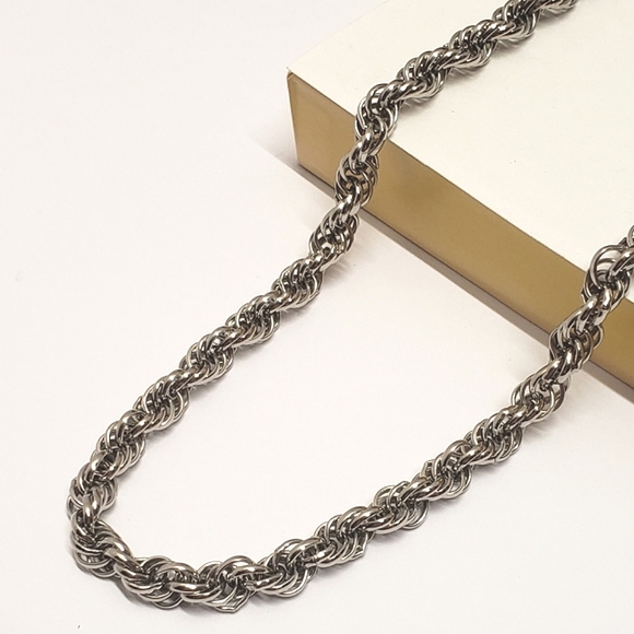 Vintage Silver Rope Twist Chain Link Necklace 18" Chain Necklace - Picture 2 of 12